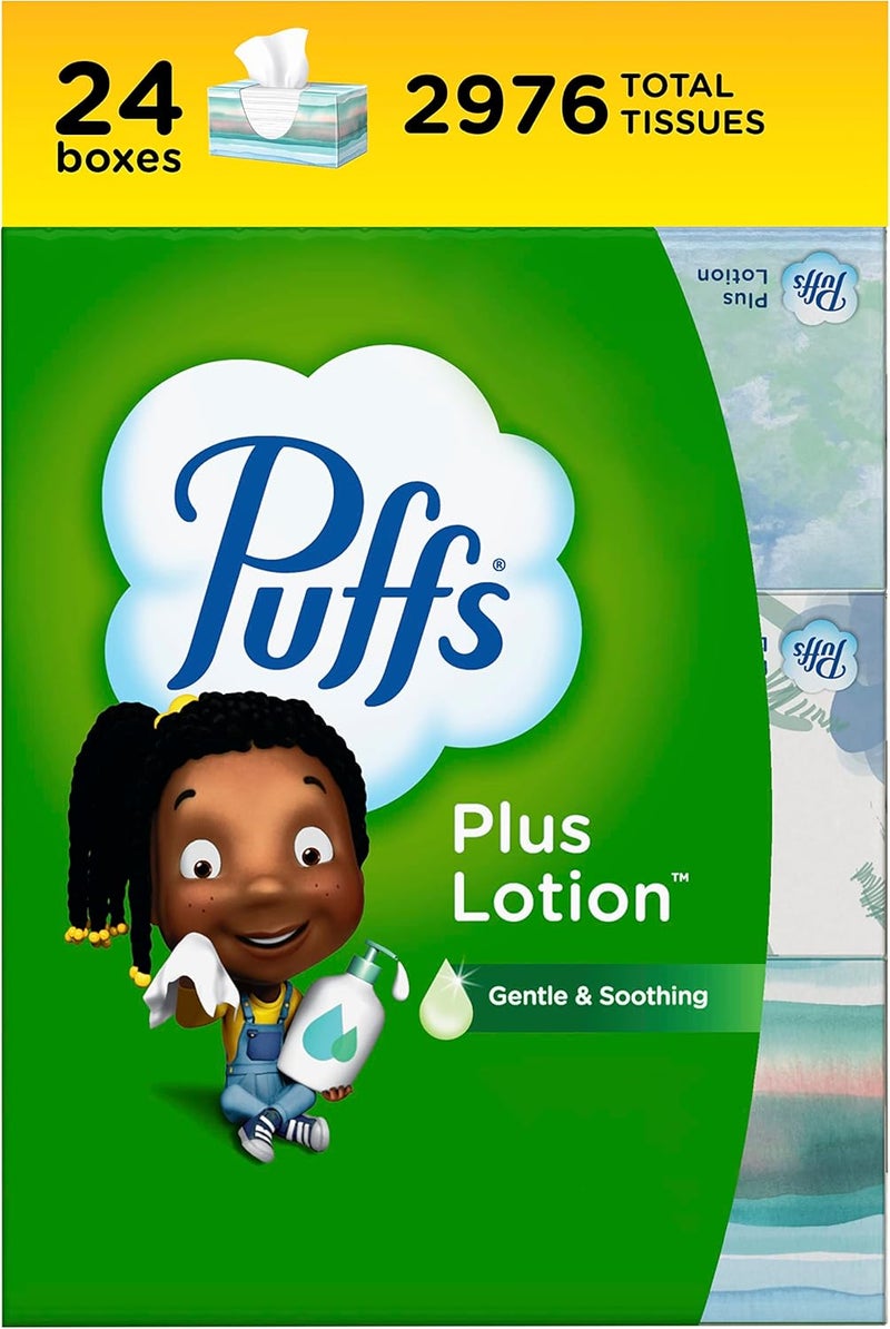 Puffs Plus Lotion Facial Tissues, 24 Family Boxes, 124 Tissues Per Box - Image 1